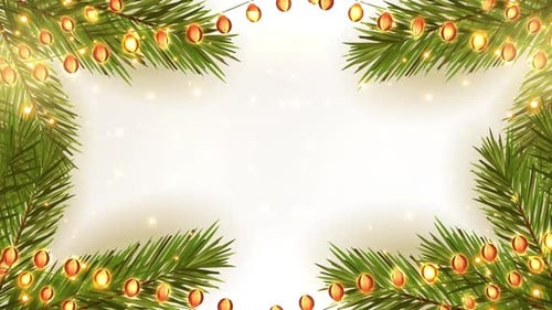 Festive Christmas Frame with Twinkling Pine Branches and Lights