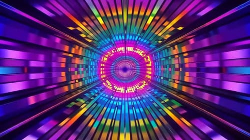 Lebendiger neongeometrischer Disco-Tunnel VJ Loop