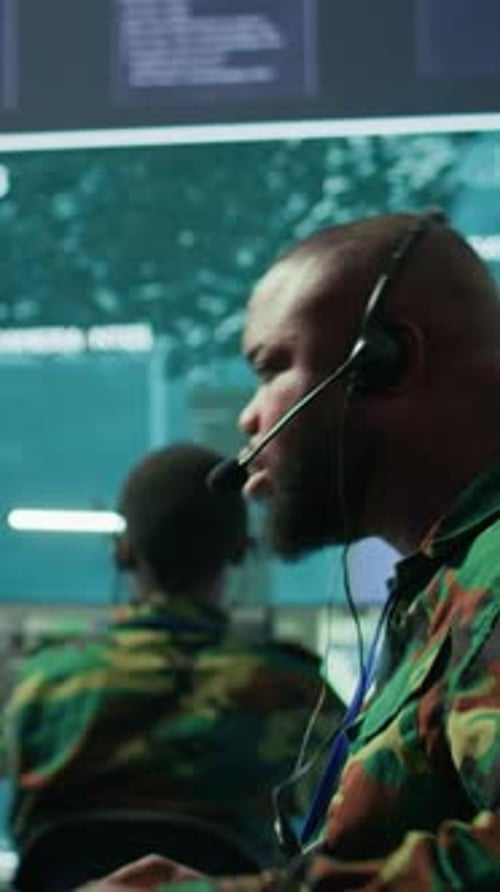 Vertical Video Military Personnel Operating in a Secure Office Environment