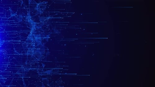 Futuristische Cyberwelle aus Partikeln und Punkten bewegt sich auf einem blauen digitalen Cyberspace Digitale Daten