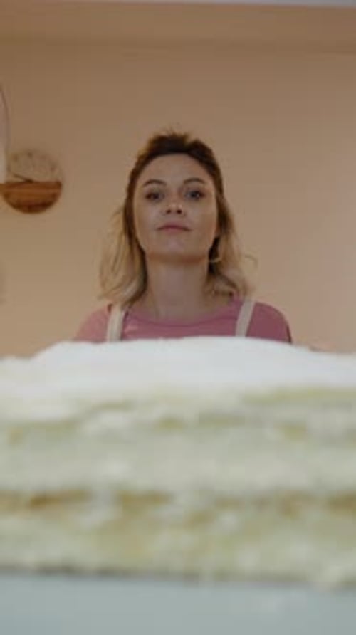 Blonde Woman Taking Cake Slice From Refrigerator