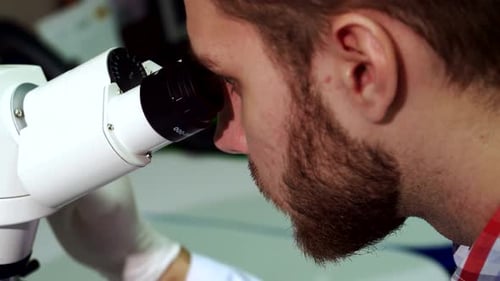 Scientist Using Microscope in Research Lab