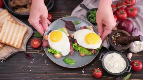 Delicious Breakfast Still Life with Eggs and Bacon