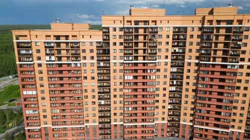 Aerial View of Modern Urban Apartment Building in City Development of Living Blocks in Ecology Clean