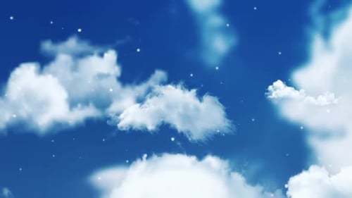 Animated Fluffy Clouds and Shimmering Particles in Blue Sky