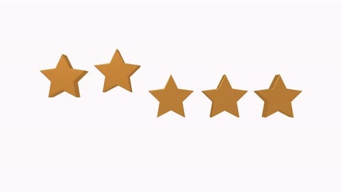 Set of 3d five golden stars. Five-star rating. Star moving from bottom and rotating. Stars score.