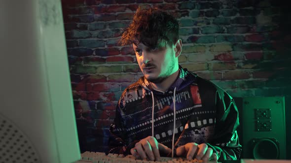 Computer Nerd From 1990's Working on Desktop Computer, Having Problem ...