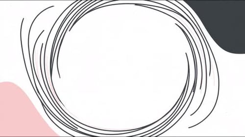 Hand drawn circular scribble frame rotating and swirling for copy space minimal pink white backdrop