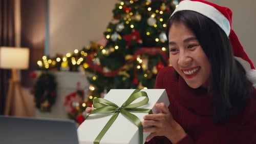 Woman on Video Call Shows Christmas Gift