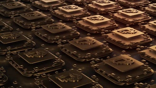 Golden Data Chips Abstract Background