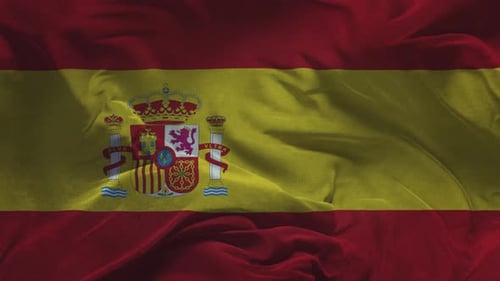 Waving Flag of Spain with Coat of Arms Loop