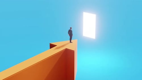 Businessman on Arrow Path Towards Bright Future