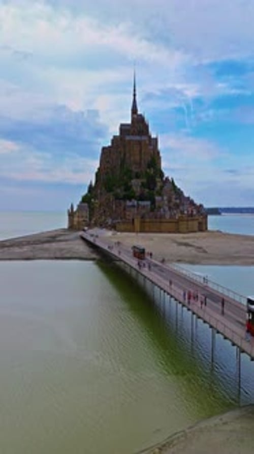 Aerial View of Mont Saint MichelIconic Island and Monastery Normandy France