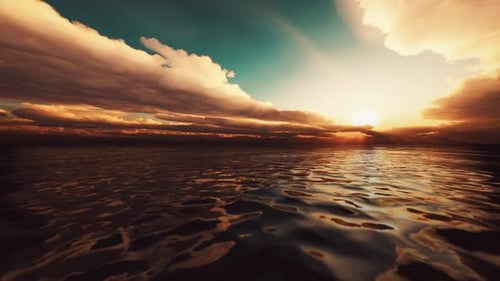 Beautiful Red Sunset Over the Ocean