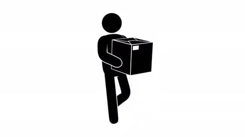 Animated Stick Figure Walking and Carrying a Box Icon