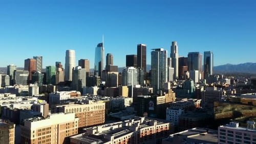 4K Drone Video of Los Angeles circling the east side of downtown