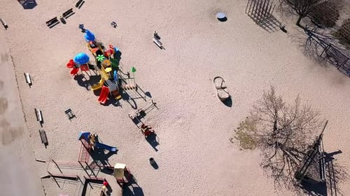 Empty Playground Aerial Shot. Public Playground Closed Because of Coronavirus.