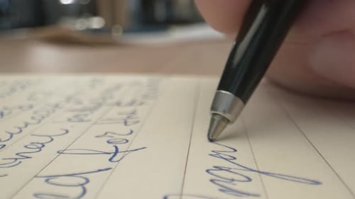 Write In Notebook By Pen In Male Hand. Handwriting Font Of Text For Office Work Or Training In Sc...