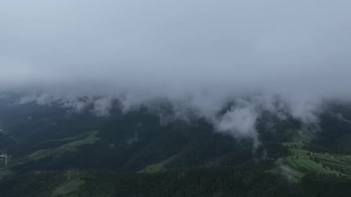 Cinematic Breathtaking Aerial Flying Through the White Fluffy Clouds High in the Heavenly Sky with