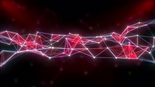 Red Glowing Plexus Network Connection Moving On Black Background With Bright Light Effect