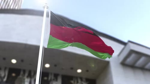 Malawi National Flag Waving in Bright Sky