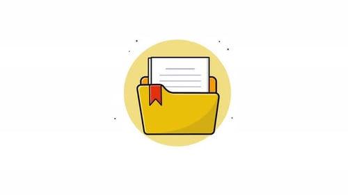 Animated Flat Design Folder with Documents Icon
