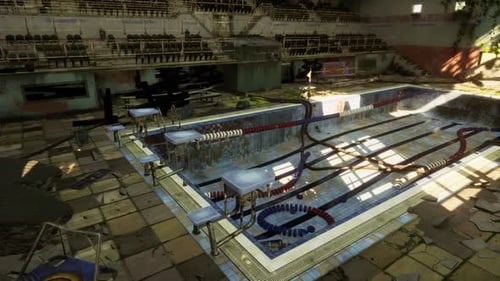 An Abandoned Swimming Pool in an Empty and Decaying Building