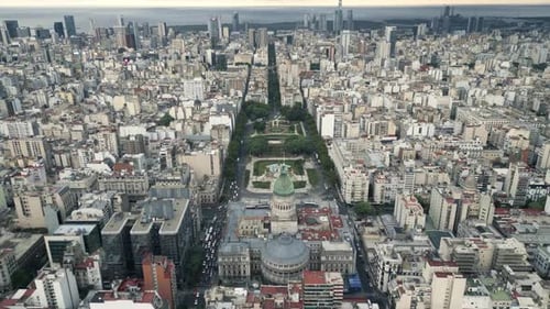 Aerial Drone Fly Above Palace of the Argentine National Congress Buenos Aires Capital City, Building