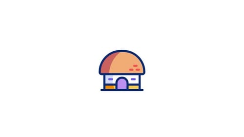 Animated Flat Design Mushroom Home Icon