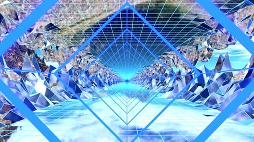 Túnel retro con caleidoscopio de neón azul y cian Mountain Vj Loop