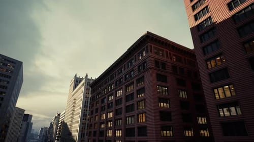 Escena de paisaje urbano vintage, características de edificios históricos en una atmósfera crepuscular