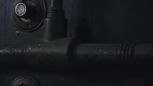 Close up shot of Vintage black metal chest.