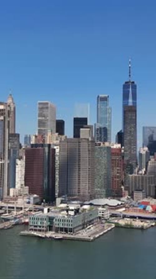 Stunning Vertical Aerial Footage of New York City Skyline Featuring Iconic Skyscrapers and