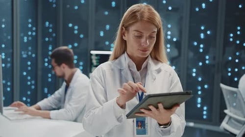 Portrait Smiling Young Professional Female Manager in IT Development Office Server Rack Computer