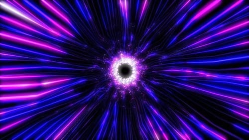 Beautiful abstract purple tunnel made of futuristic digital stripes and lines glowing