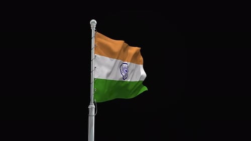 Realistic Indian Flag Waving on Pole Animation Loop