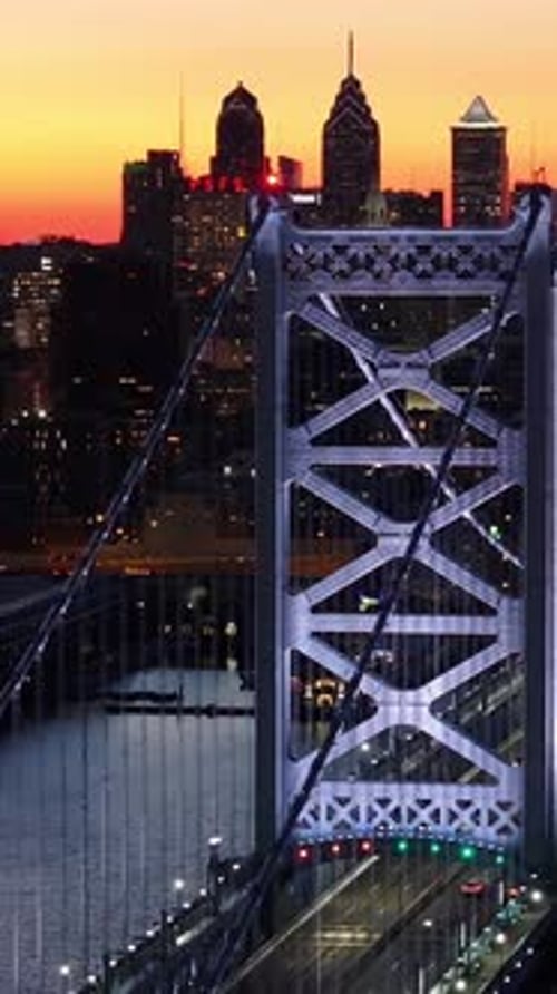 Sunset in Cable Bridge At Philadelphia In Pennsylvania United States.