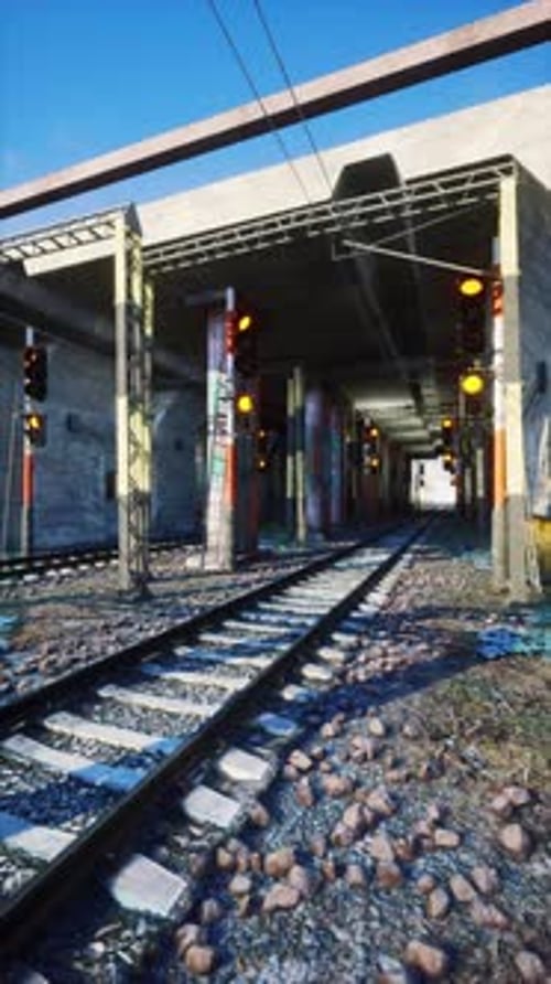 Bahngleise, die durch den aktiven Bahnhof führt