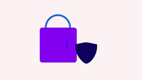 Flat Design Secure Shopping Bag and Shield Animation