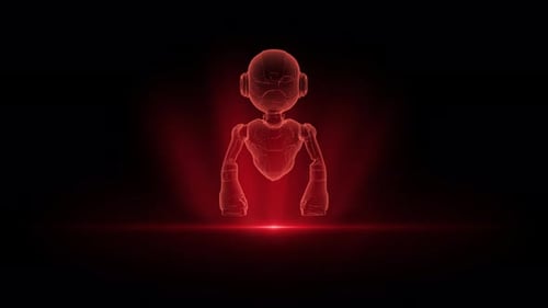 Ethereal Robot Suspended In A Red Glow