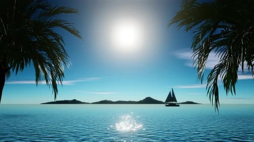 Un idílico y tranquilo paraíso tropical con un océano, playa, palmeras e impresionantes paisajes naturales