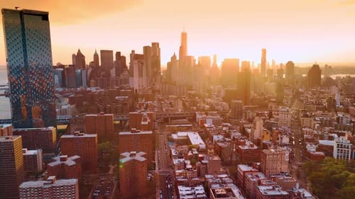 Beautiful golden light covers the scenery of Manhattan, New York.