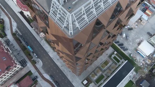 Office Building Windows and Aerial View of Skyscraper Building