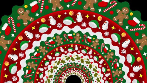 Cute Gingerbread & Snowman Concentric Christmas Arc Layered Holiday Pattern Design Snow Natal Loop