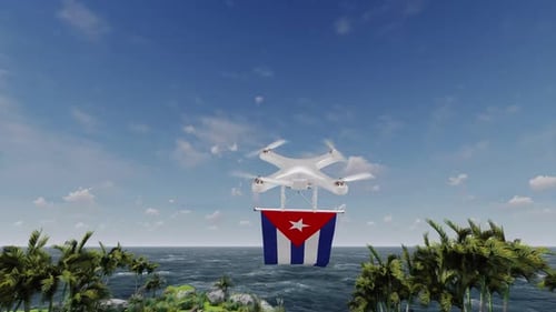Quadcopter Drone Carrying Cuba Flag