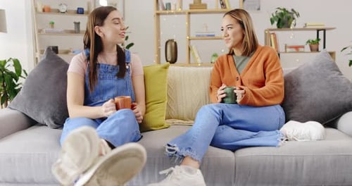 Two Friends Chatting on a Sofa at Home