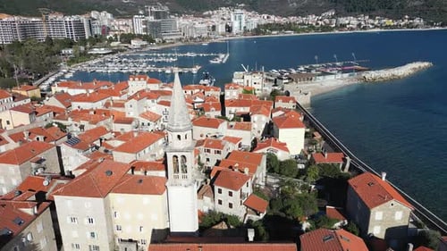 Budva Old Town on a Sunny Day Montenegro Aerial View