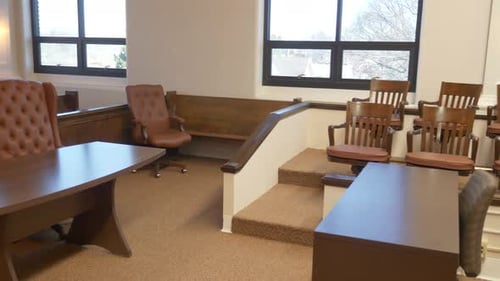 Empty court room pan in small town.