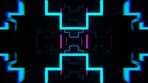 Cyan And Pink Neon Tunnel With Flashing Geometric Shapes Background Vj Loop I 4K