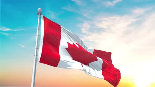 Realistic Canadian Flag Waving Proudly on Flagpole